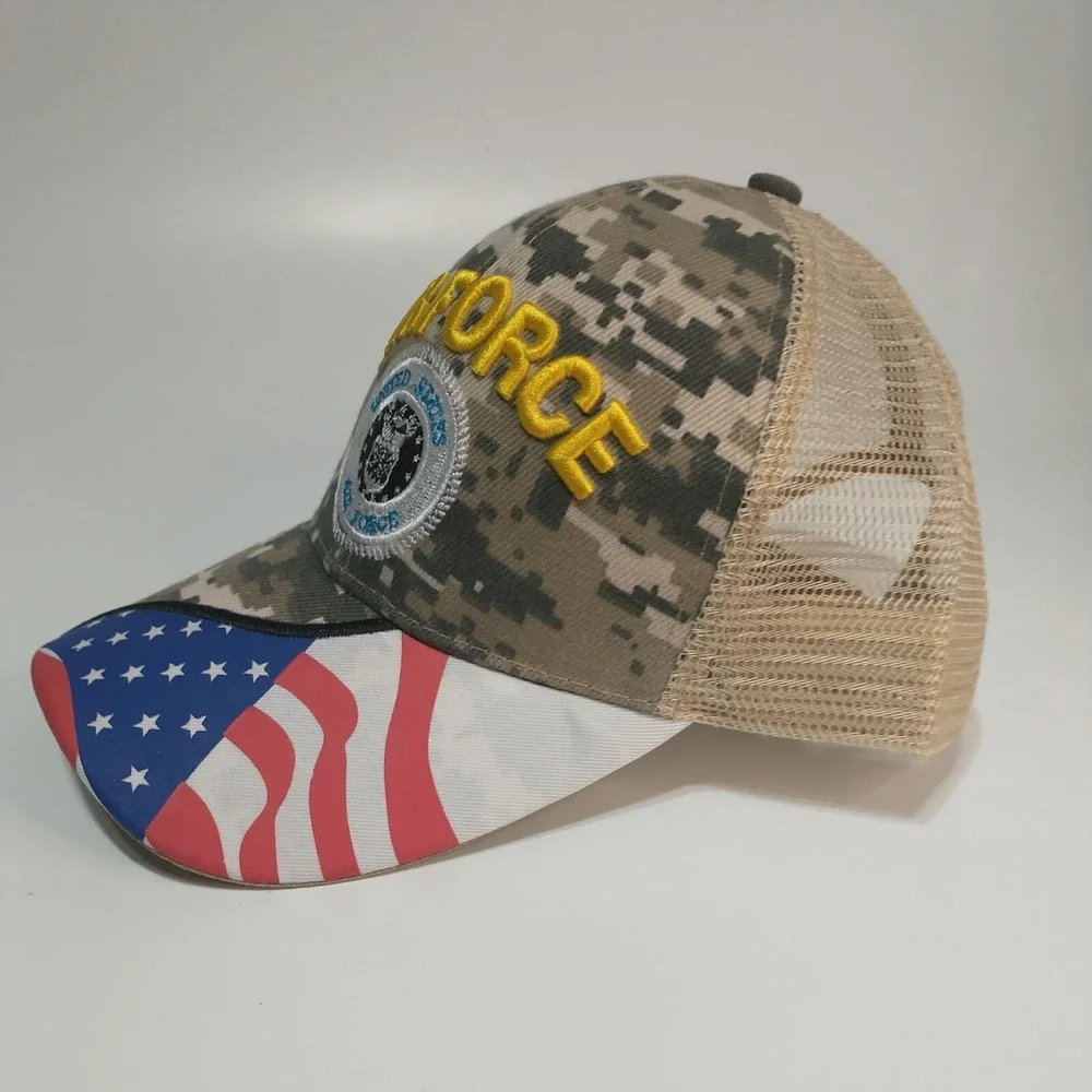 US Air Force Digital Camo Trucker Hat American Flag Mesh Snapback Cap Mens OSFA